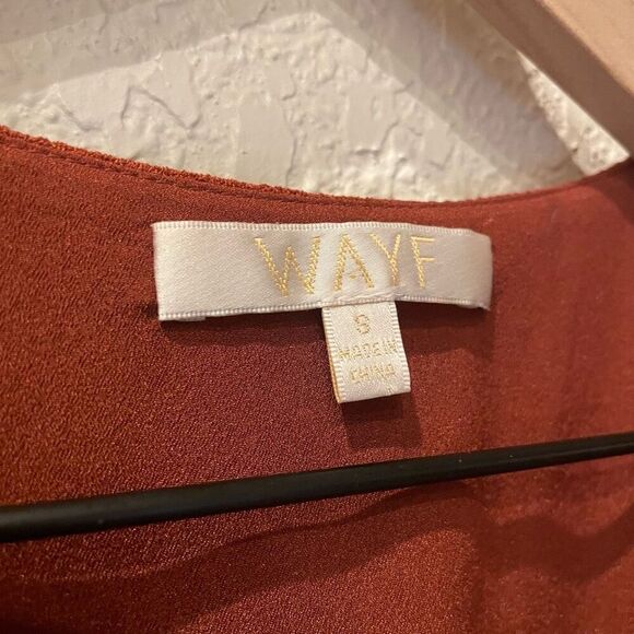 WAYF Burnt Orange Mini Wrap Dress Size Small Boho Chic, V-Neck, Long 3/4 Sleeve - Picture 5 of 9